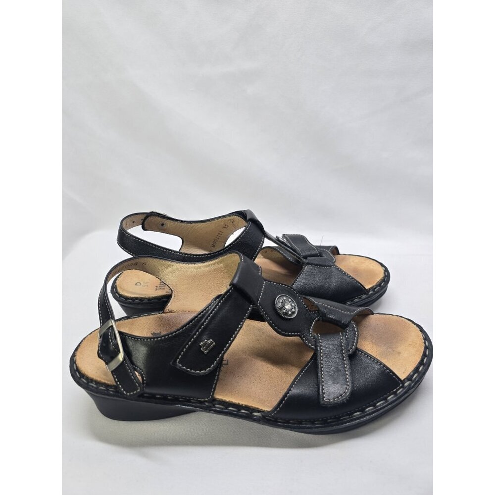 FINN COMFORT Womens US 7.5 Adana Black LEATHER SANDALS / UK 5.5 D